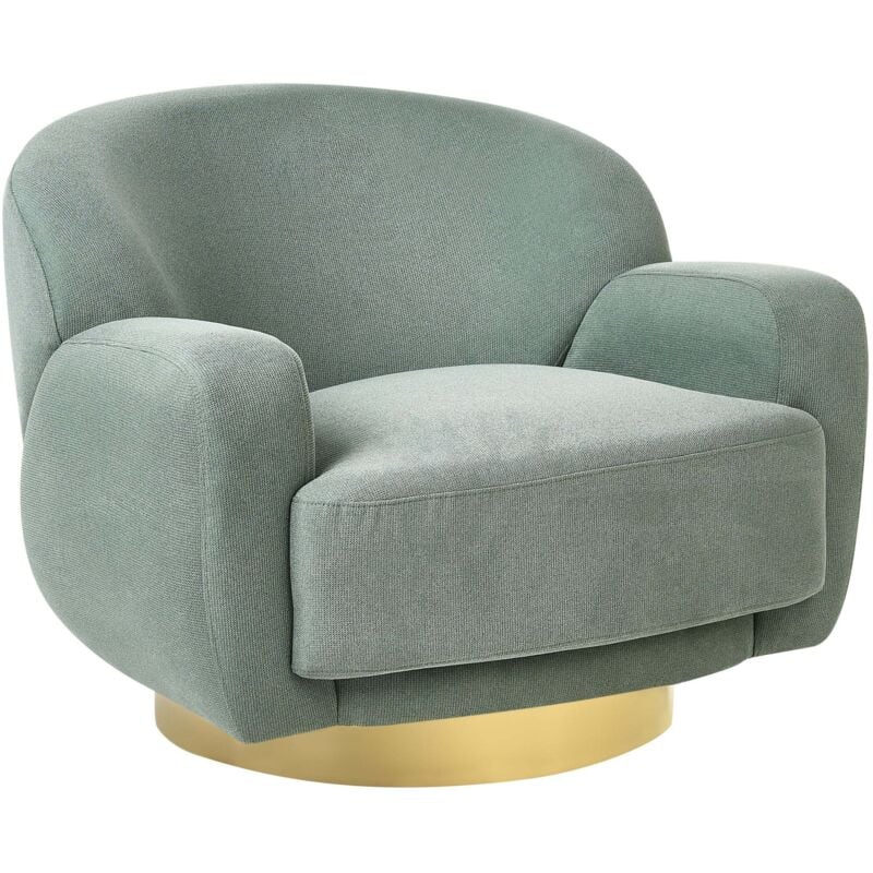 Fauteuil Incurvé Glam Style Art Déco Base Dorée Siège en Tissu Vert Lejre