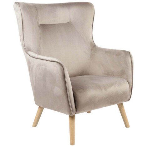 Fauteuil insicive tissu velours beige-pied naturel 72x89x105 cm