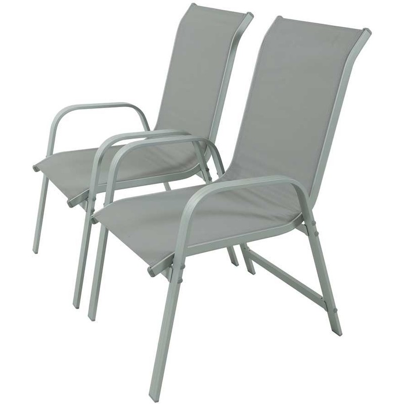 fauteuil jardin alu/textilène porto - phoenix - gris clair - lot de 2 - structure : argent - textilène : gris clair.