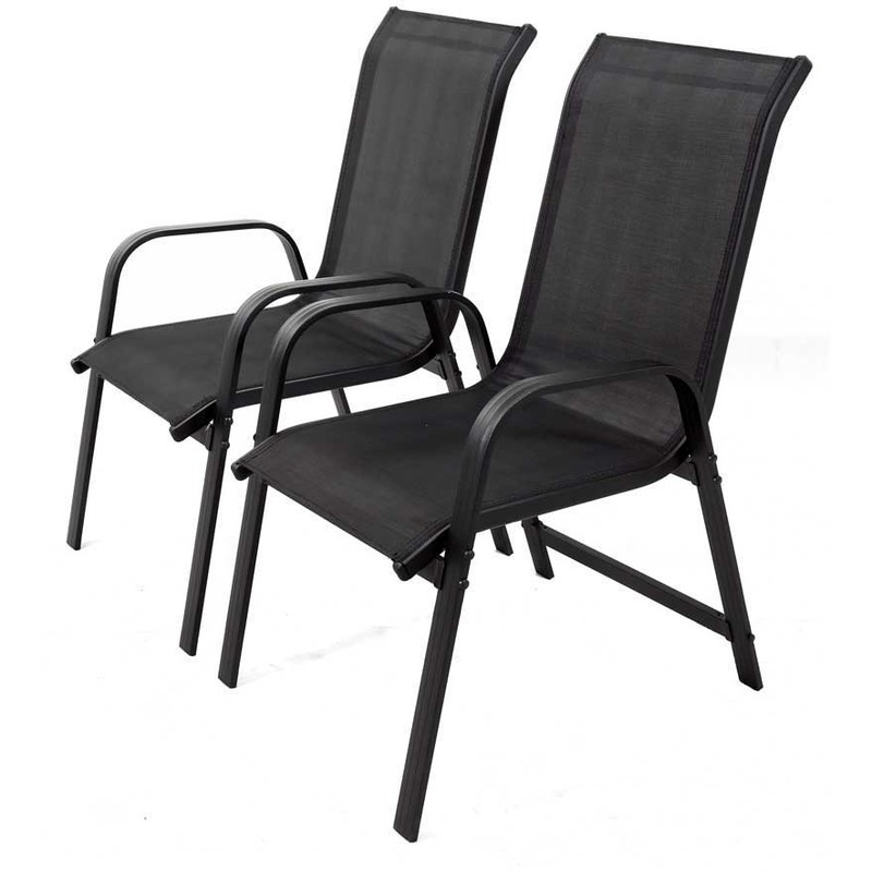 Lot de 2 fauteuils de jardin Porto alu/textilène - Noir - Structure et textilène : Noir.