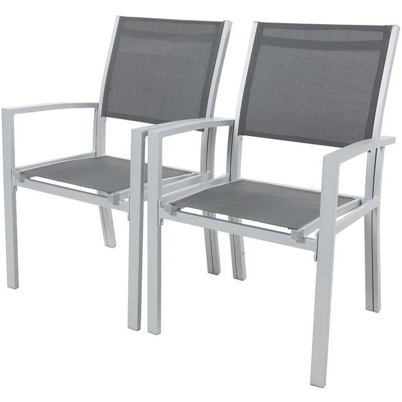 fauteuil jardin alu/textilène tropic - phoenix - gris foncé - lot de 2 - structure : argent - textilène : gris foncé.