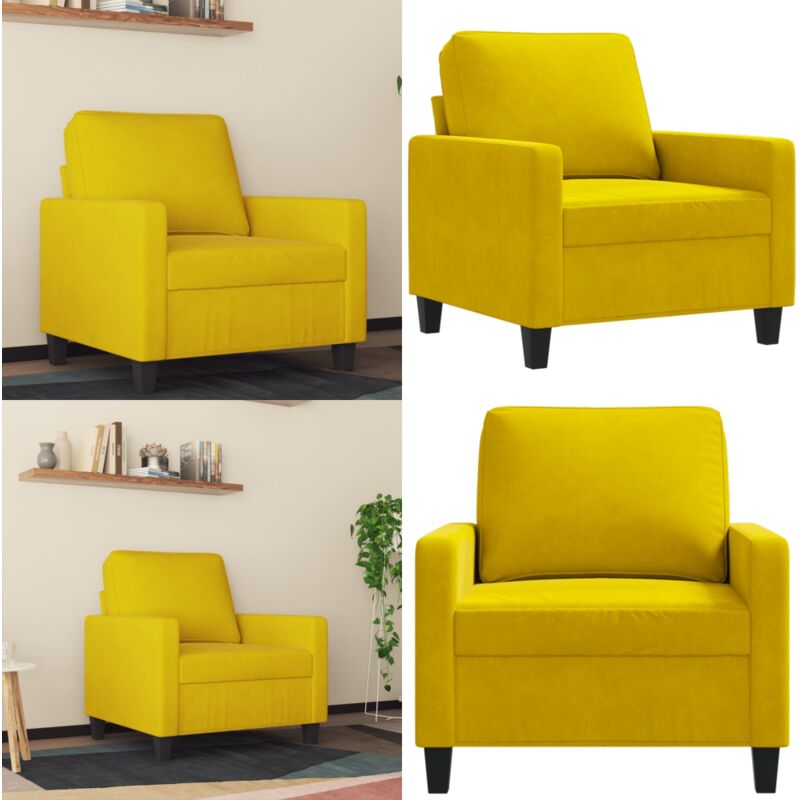 Fauteuil Jaune 60 cm Velours - Fauteuil En Velours - Canapé Jaune - Meuble Salon - Chaise Relaxante - Décoration Intérieur - Home & Living