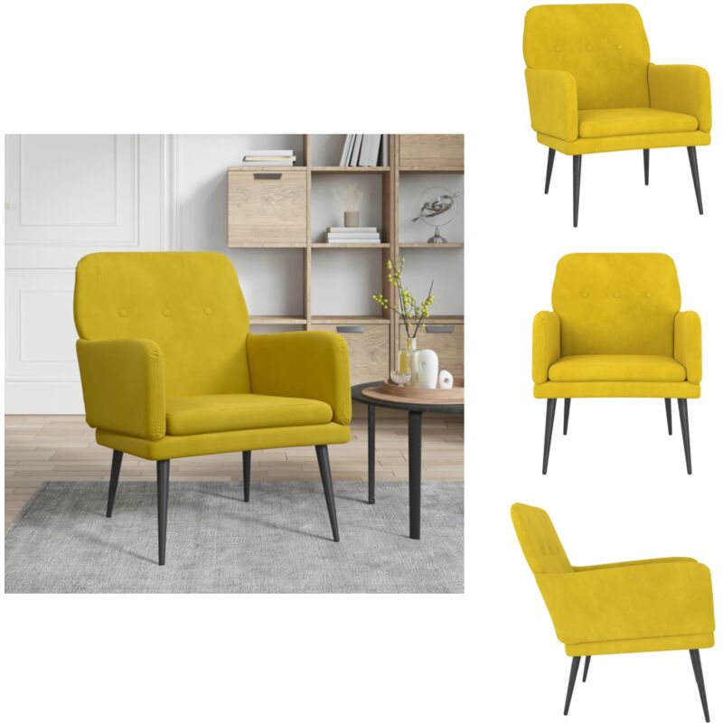 Fauteuil Jaune 62x79x79 cm Velours - Fauteuil Relaxant - Fauteuil Confort - Fauteuil Velours - Chaise Longue - Mobilier Intérieur