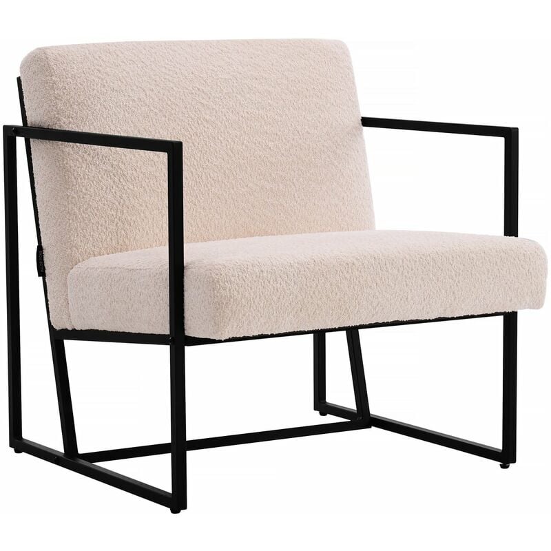 Fauteuil Kennedy en velours et métal - 73. 5 x 75.5 x 81 cm - Crème