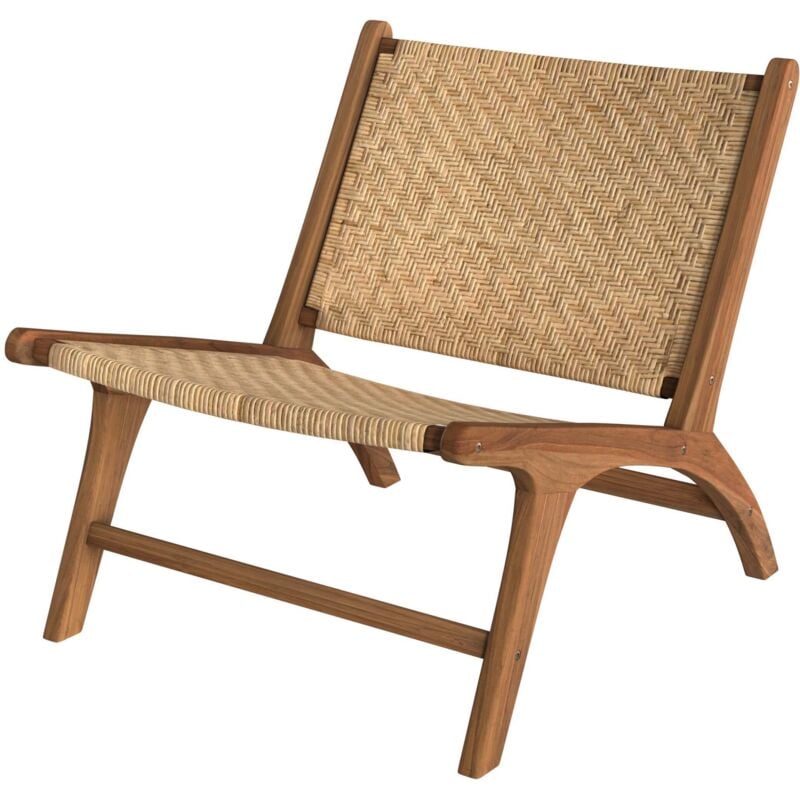 Rendez-vous Déco - Fauteuil en bois de teck et tressage chevron en rotin - kilka