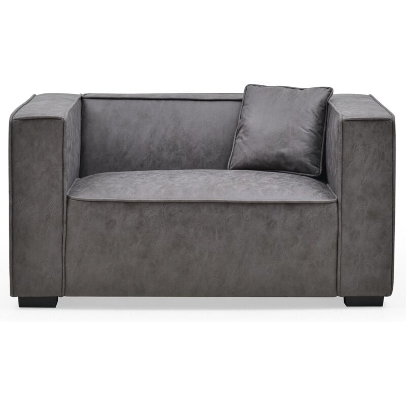 Fauteuil large Macao Tissu effet peau Vintage Gris