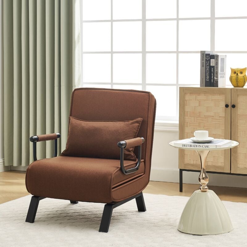 Fauteuil Lit 1 Place Convertible Woltu Canapé Lit Convertible 3 en 1, avec Dossier Réglable en 5 Positions, Marron