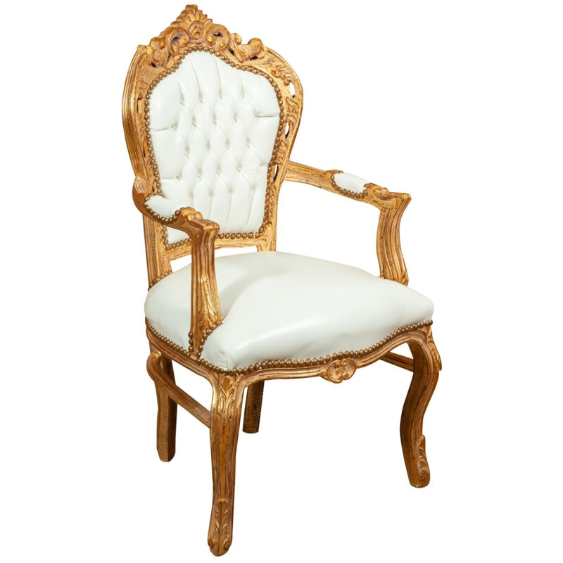 Fauteuil lit Fauteuil rembourré Fauteuil tapissé avec accoudoirs en bois Chaise de chambre 60X60X107 cm Style français Louis xvi