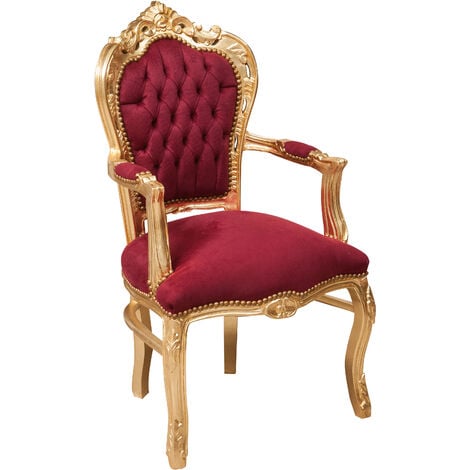 BISCOTTINI Fauteuil lit Fauteuil rembourré Fauteuil tapissé avec accoudoirs en bois Chaise de chambre 60X60X107 cm Style français Louis XVI