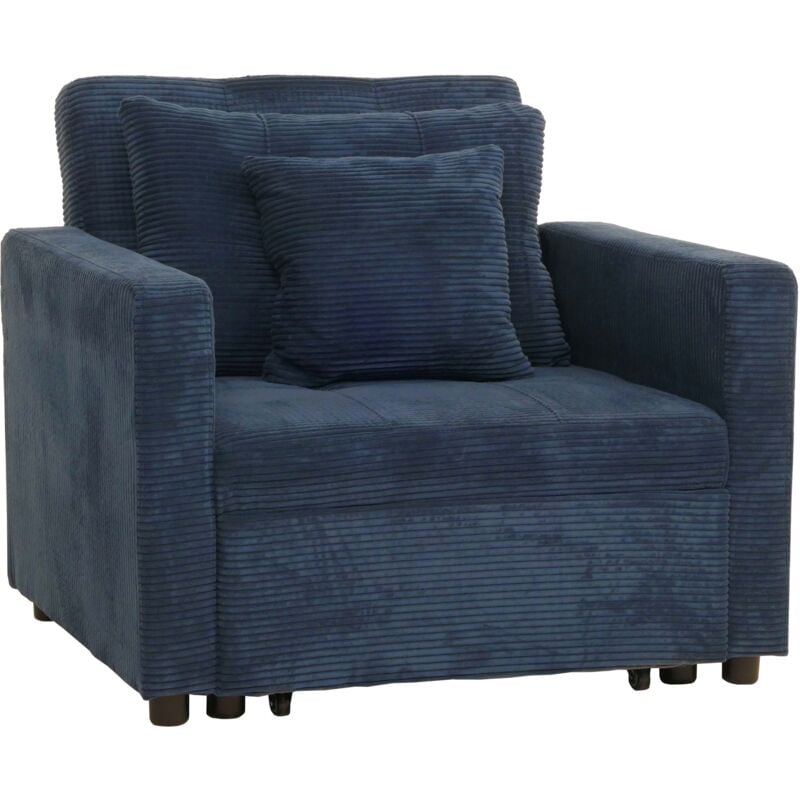 Décoshop26 - Fauteuil-lit lit d'appoint relaxation dossier réglable surface de couchage 197x100 cm tissu velours côtelé bleu 040006251
