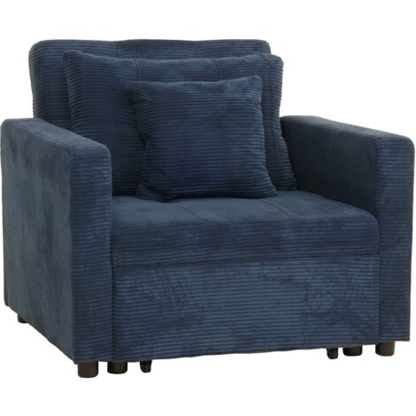 Fauteuil-lit lit d'appoint relaxation dossier réglable surface de couchage 197x100 cm tissu velours côtelé bleu 040006251