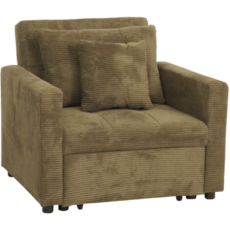 Fauteuil-lit lit d'appoint relaxation dossier réglable surface de couchage 197x100 cm tissu velours côtelé vert 040006255