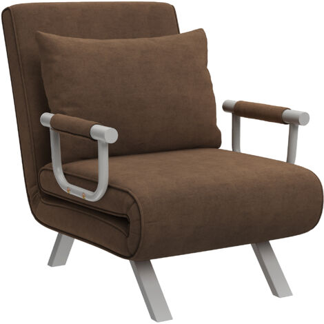 Fauteuil-lit pliant convertible 3 positions en acier, avec housse d'oreiller amovible, marron