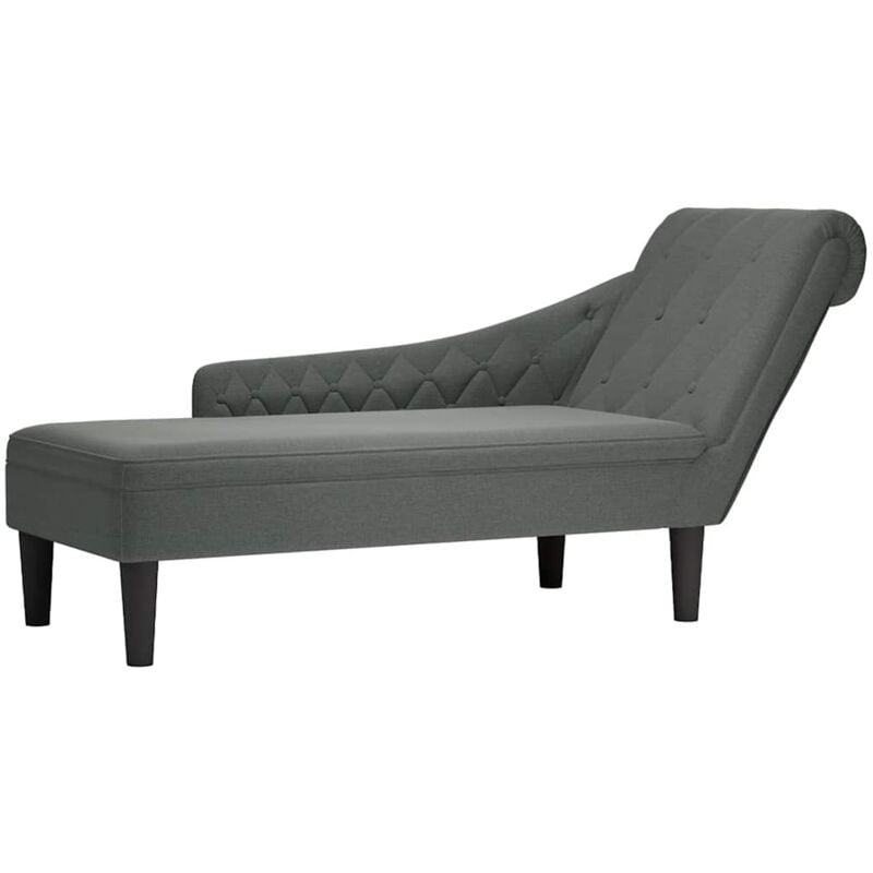 Fauteuil long avec coussin et accoudoir droit gris foncé tissu - Vidaxl