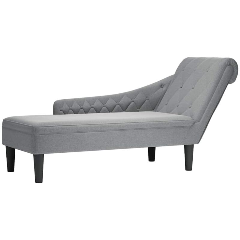 Fauteuil long avec coussin et accoudoir droit gris clair tissu Vidaxl