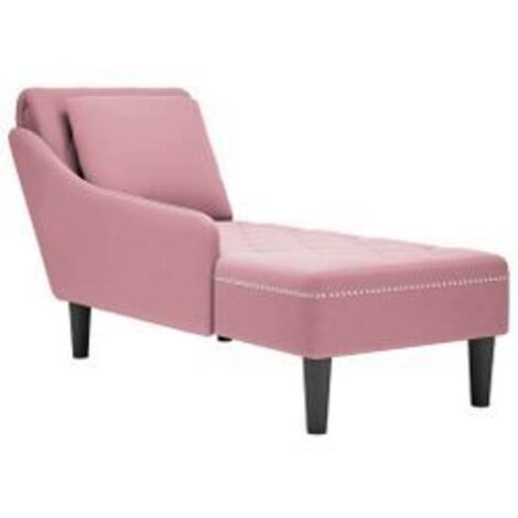 Fauteuil long avec coussin et accoudoir droit rose velours