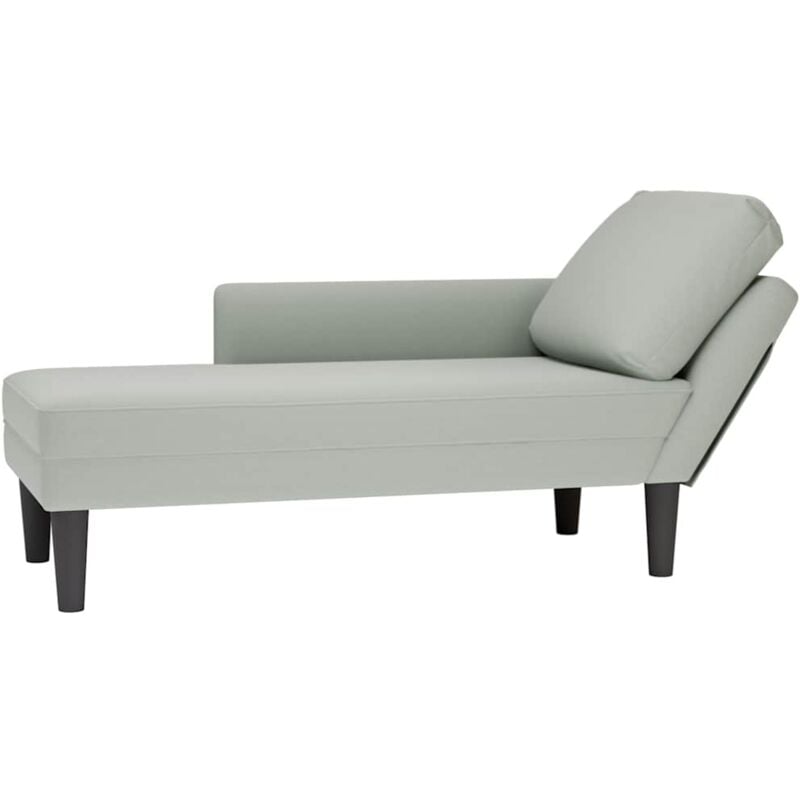 Fauteuil long et coussin et accoudoir droit gris clair velours - Vidaxl