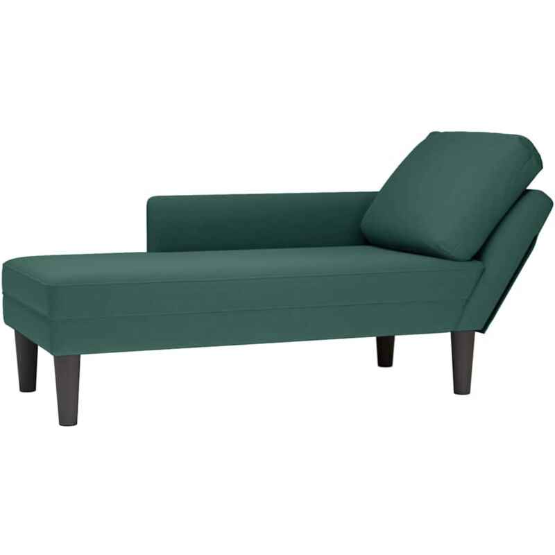 Fauteuil long et coussin et accoudoir droit vert foncé velours - Vidaxl