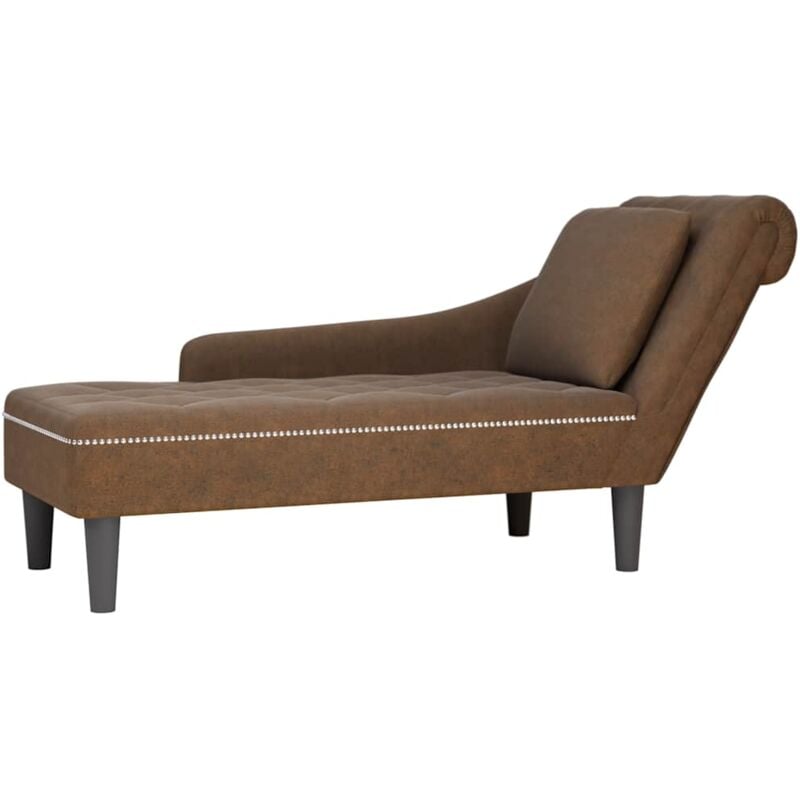 Fauteuil long avec coussin et accoudoir droit marron similicuir vidaXL