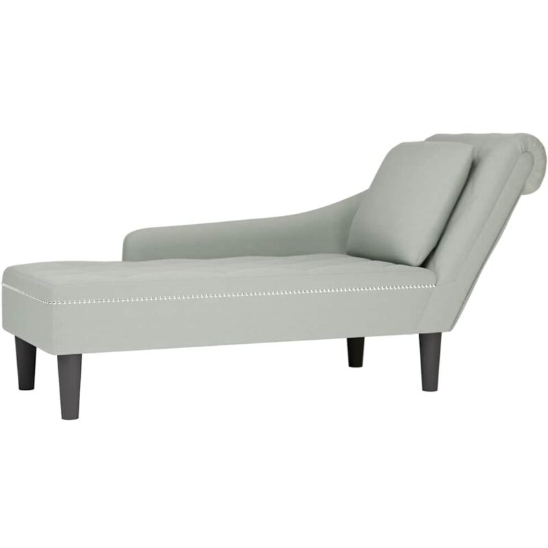 Fauteuil long et coussin et accoudoir droit gris clair velours - Vidaxl