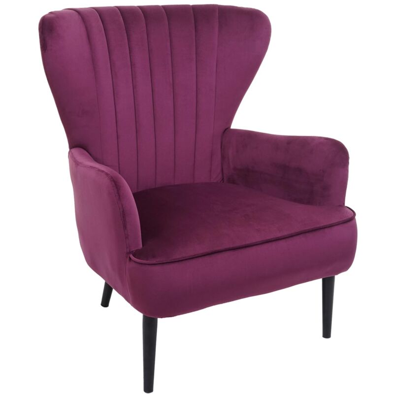 Fauteuil longue cocktail chaise rembourrée dossier haut en velours bordeaux coutures décoratives 040006386