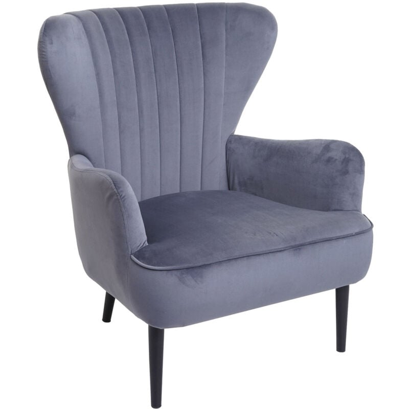 Fauteuil longue cocktail chaise rembourrée dossier haut en velours gris coutures décoratives 040006387