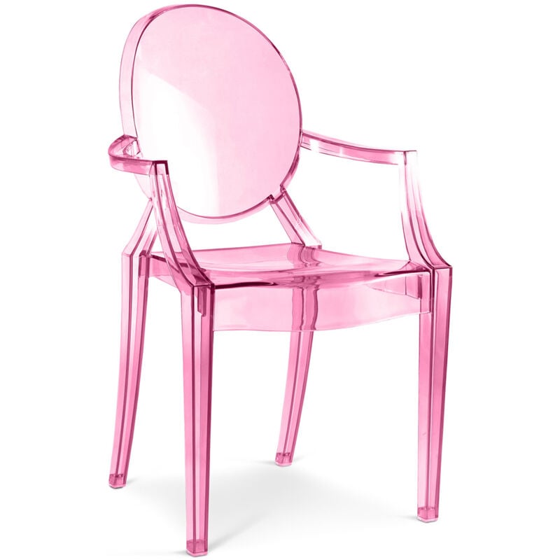 Privatefloor - Chaise de salle à manger transparente - Design avec accoudoirs - Louis xiv Rose transparent