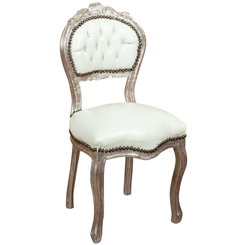 biscottini - chaises louis xvi 90x45x42 cm chaise argentée antique chaise rembourrée fauteuil de style français chambre fauteuil rembourré - blanc et