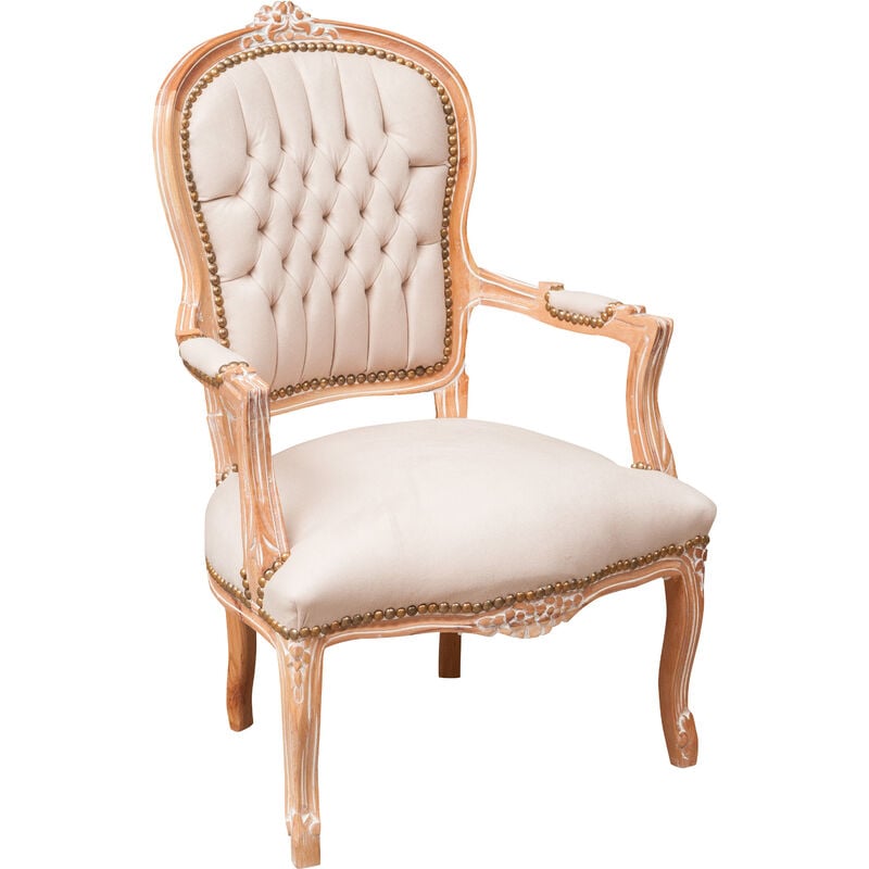 Fauteuil rembourré Fauteuil avec accoudoirs en bois Style français Fauteuil de chambre Chaise de chambre tapissée 100X65X63 cm