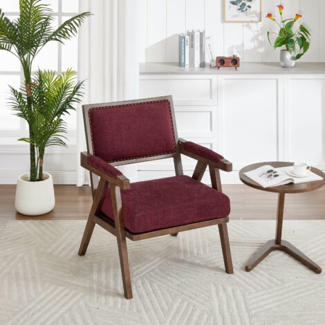 Fauteuil lounge - 66,5 x 66 x 88 cm - style milieu du siècle - structure en bois - Lin, rose