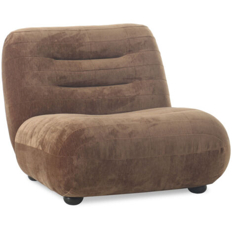 Fauteuil lounge 87x101x70,5 cm en velours camel et bois d'hévéa