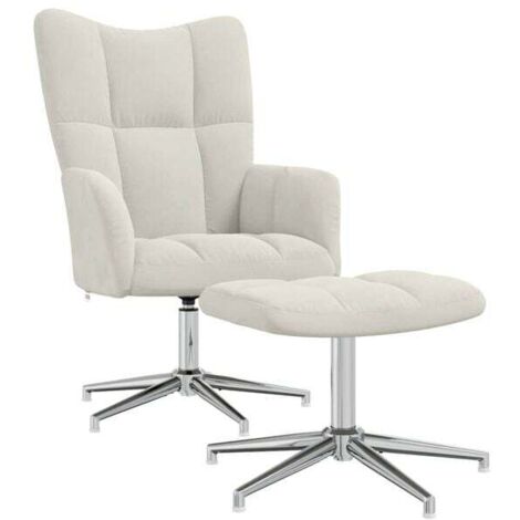 Fauteuil lounge avec repose-pieds, en velours blanc cassé.