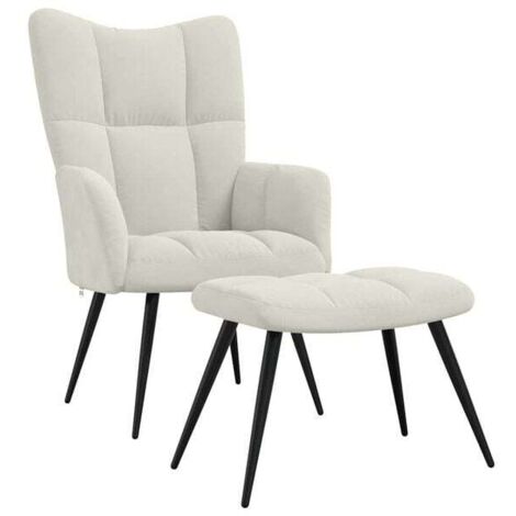 Fauteuil lounge avec repose-pieds, en velours blanc cassé.