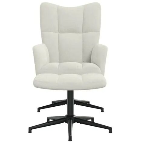Fauteuil lounge avec repose-pieds, en velours blanc cassé.