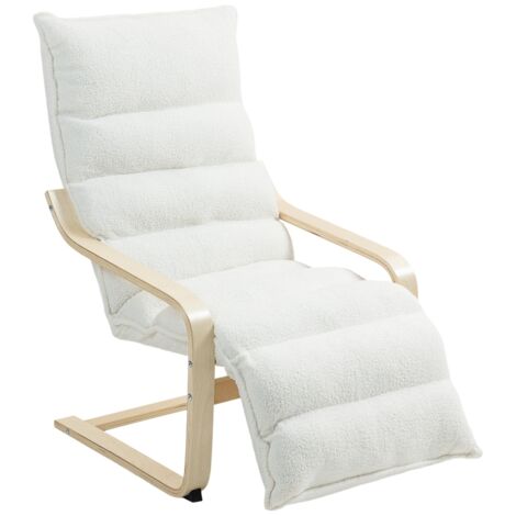 Fauteuil lounge avec repose-pieds réglable, en fausse fourrure Sherpa, pour salon, fauteuil à bascule avec accoudoirs, siège relax, fauteuil de lecture blanc