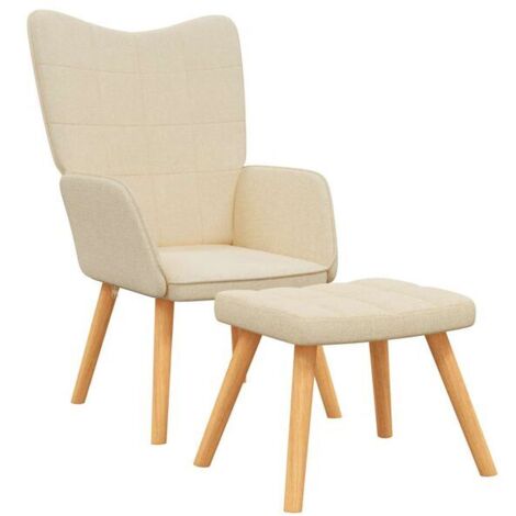 Fauteuil lounge avec repose-pieds, tissu beige