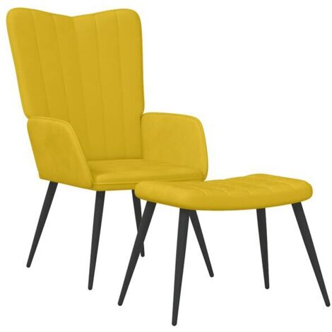 Fauteuil lounge avec repose-pieds, tissu de velours jaune moutarde