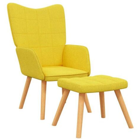 Fauteuil lounge avec repose-pieds, tissu jaune moutarde