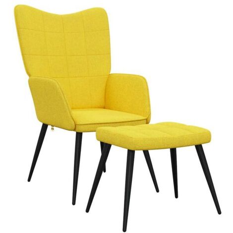 Fauteuil lounge avec repose-pieds, tissu jaune moutarde