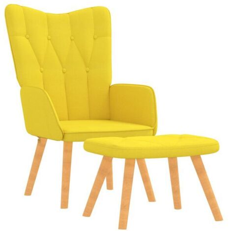 Fauteuil lounge avec repose-pieds, tissu jaune moutarde