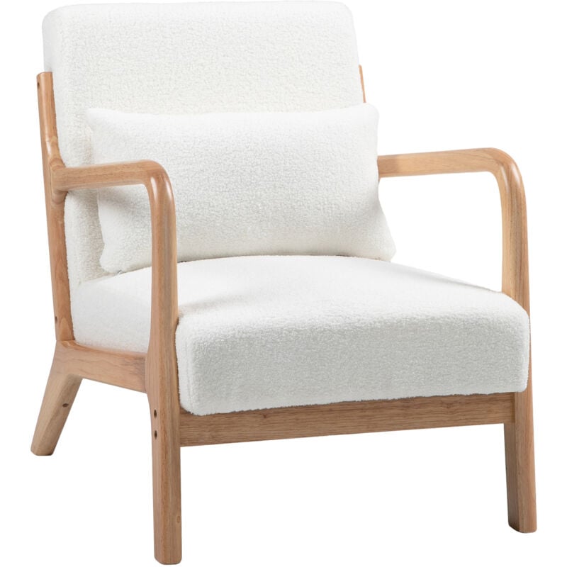 Fauteuil Lounge celine bois d'hevea et blanc