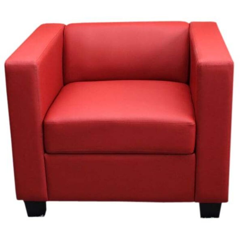 HHG - Fauteuil Club / Lounge Lille, 86x75x70cm, simili-cuir rouge