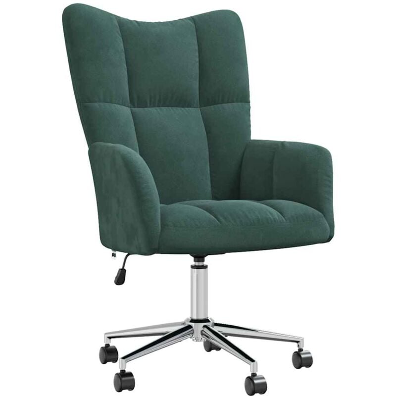 Décoshop26 - Fauteuil lounge chaise de canapé bureau sur roulettes hauteur réglable design moderne en velours vert foncé DEC026785