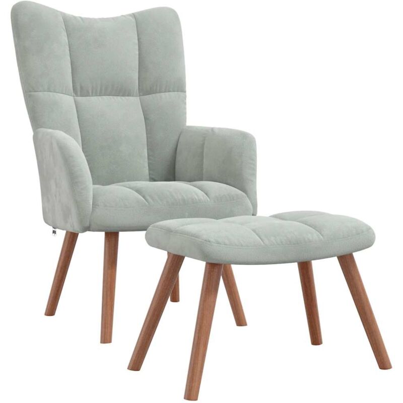 Fauteuil lounge chaise de canapé design modene avec repose-pied en velours gris clair DEC026513