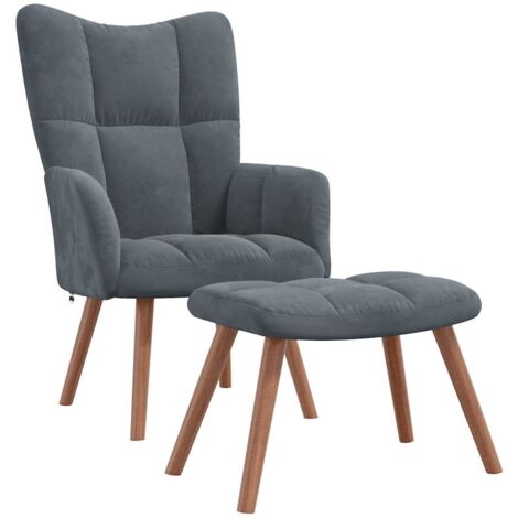 Fauteuil lounge chaise de canapé design modene avec repose-pied en velours gris foncé DEC026523