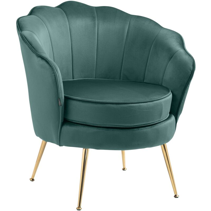 Fauteuil lounge chaise de chaise rembourrée avec coutures décoratives revêtement en velours vert et pieds métal doré FAL101556