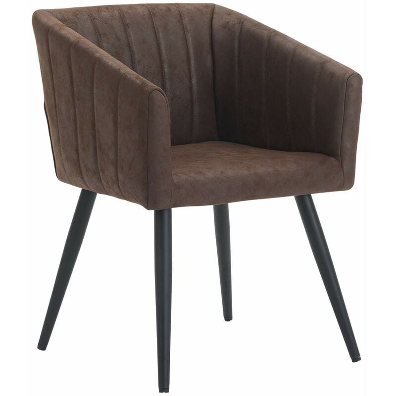 décoshop26 - fauteuil lounge chaise salle à manger en tissu velours marron chocolat avec pieds en métal noir