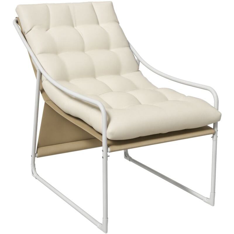 Outsunny - Fauteuil lounge de jardin avec coussin acier époxy polyester blanc beige crème