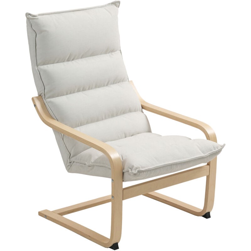 Homcom - Fauteuil lounge de salon bois de bouleau tissu matelassé beige