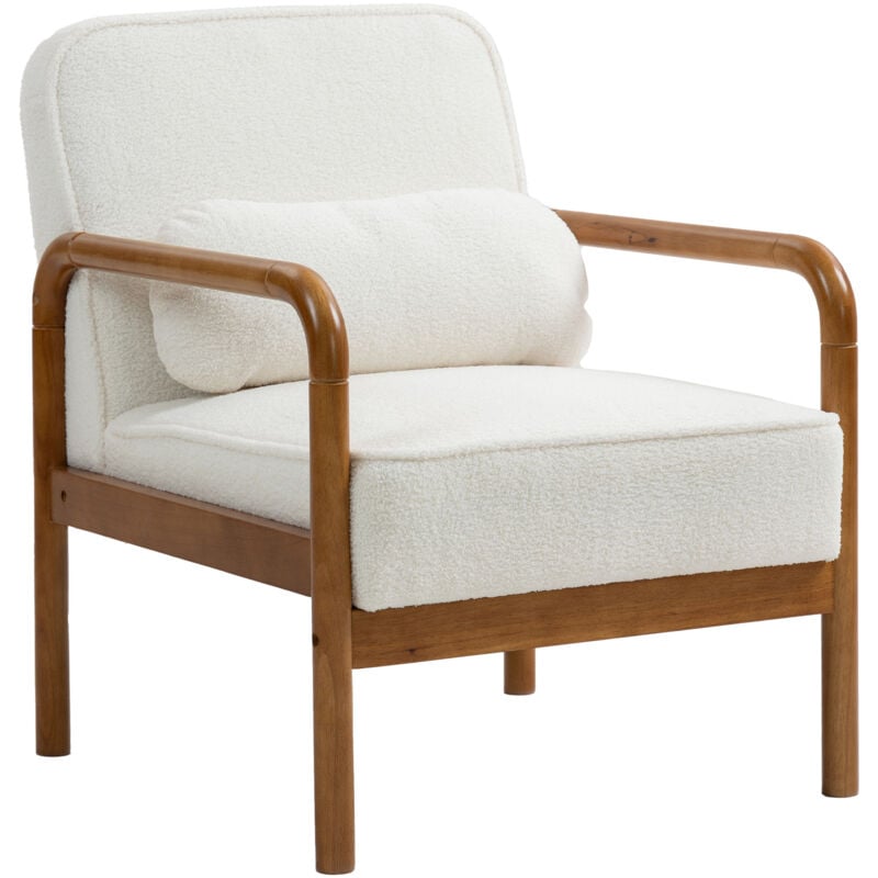 Homcom - Fauteuil lounge design effet laine bouclée bois hévéa verni
